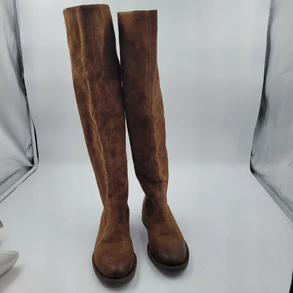 NEW Born Borman Distressed Brown Suede Leather Tall Back Zip Boot Size 5.5M